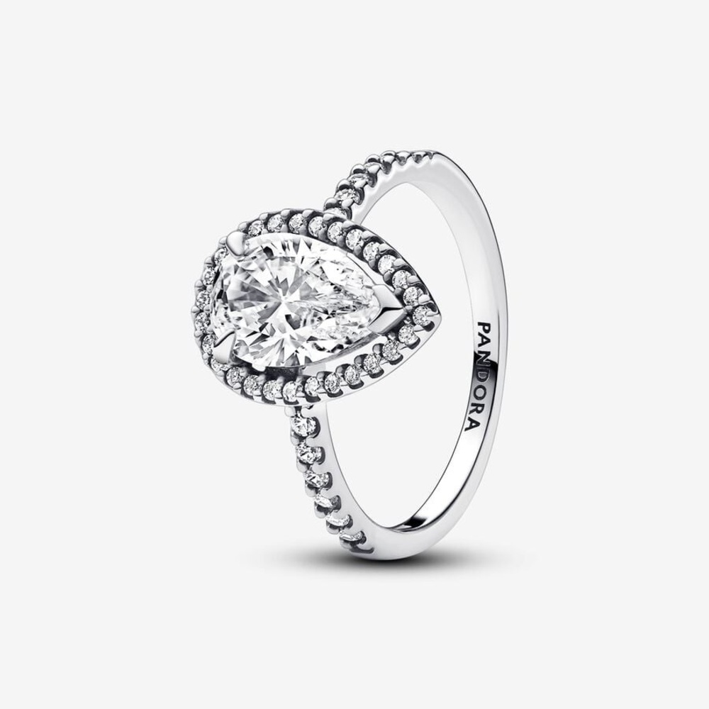 Pandora Sparkling Pear Halo Ring Size 6